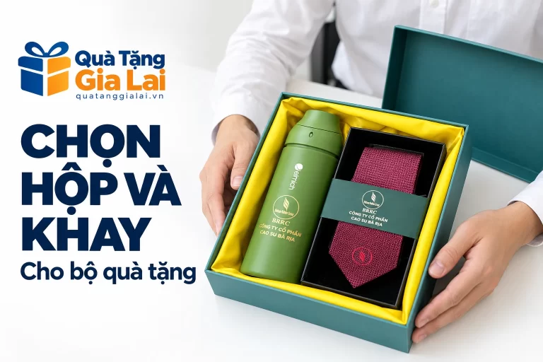 Banner chọn hộp và khay, mở bộ bình xanh lá và cà vạt trong hộp lót vàng