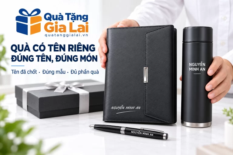 Bình, sổ và bút mang cùng tên giả định Nguyễn Minh An