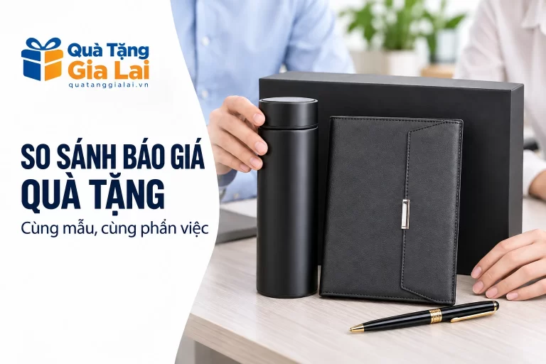 Banner so sánh báo giá quà tặng, xem bình sổ bút đen cùng phần hộp