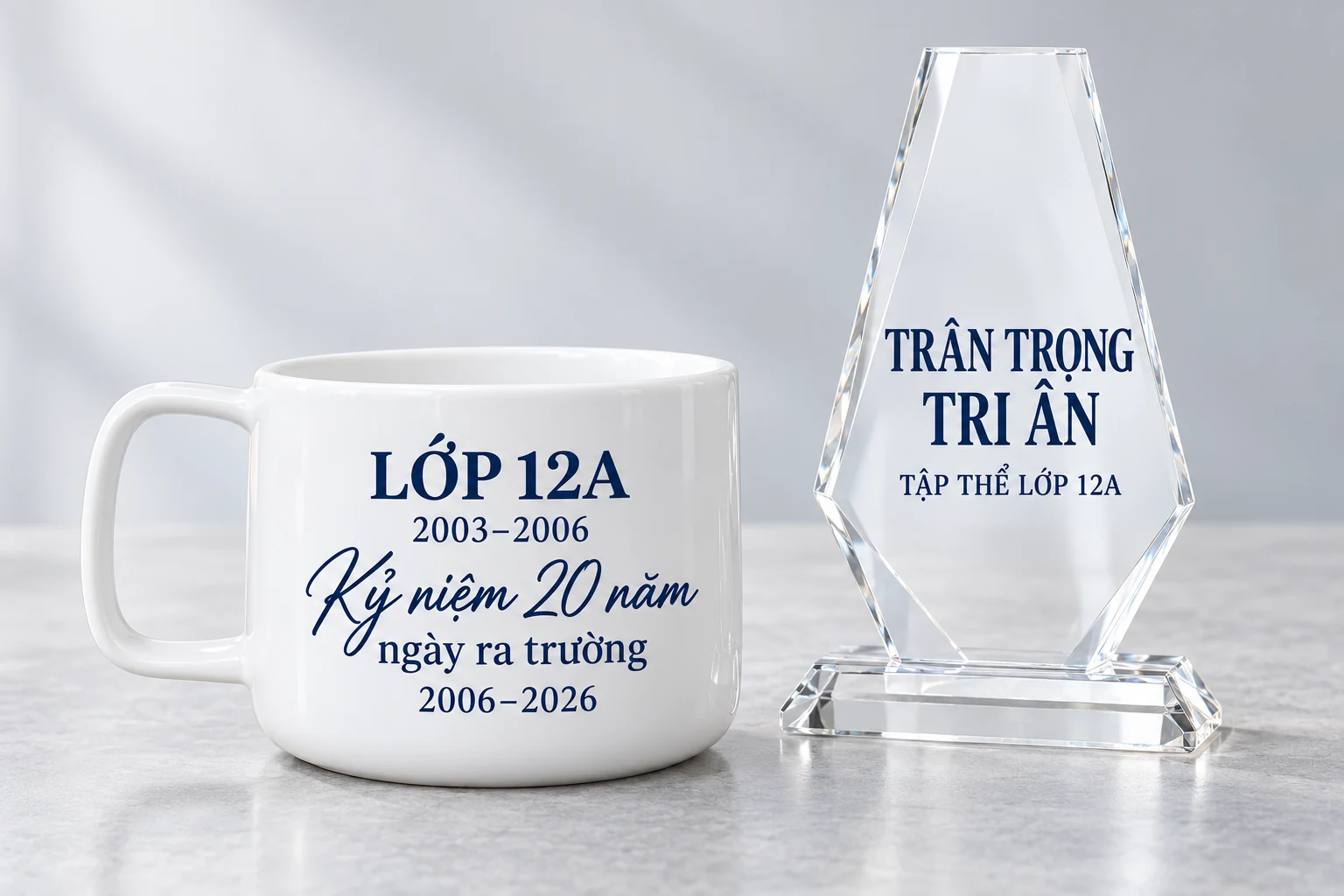 Phương án chữ minh họa trên cốc họp lớp 12A và biểu trưng tri ân