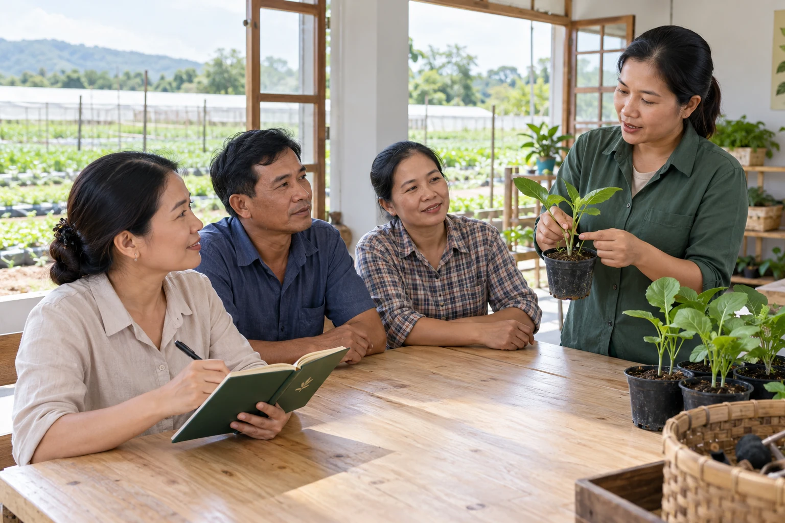 Cảnh tạo người tham dự ghi sổ trong buổi tập huấn bên vườn ươm