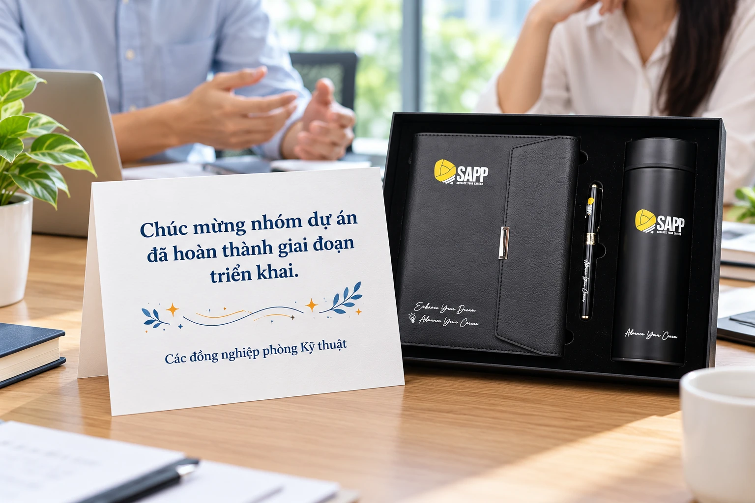 Thiệp gửi nhóm dự án hoàn thành giai đoạn triển khai, đứng tên các đồng nghiệp phòng Kỹ thuật