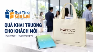 Túi MOMOCO, sổ EASYSALON và tờ giới thiệu trong cảnh đón khách