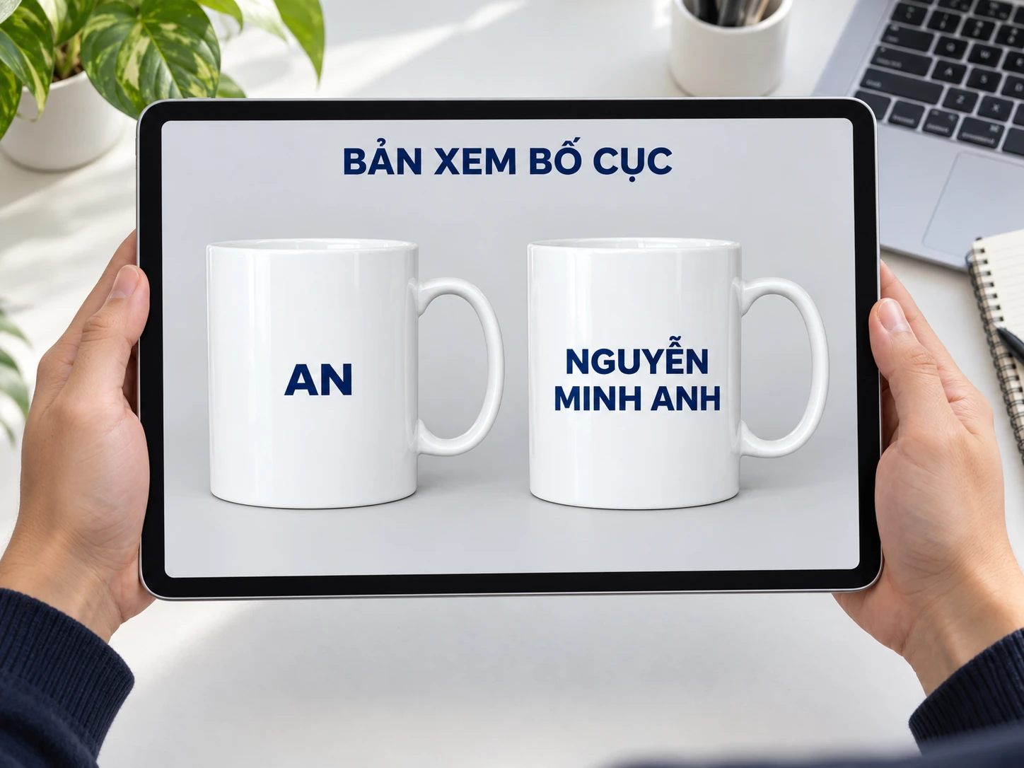 Bản xem trên máy tính bảng có hai tên ví dụ AN và NGUYỄN MINH ANH
