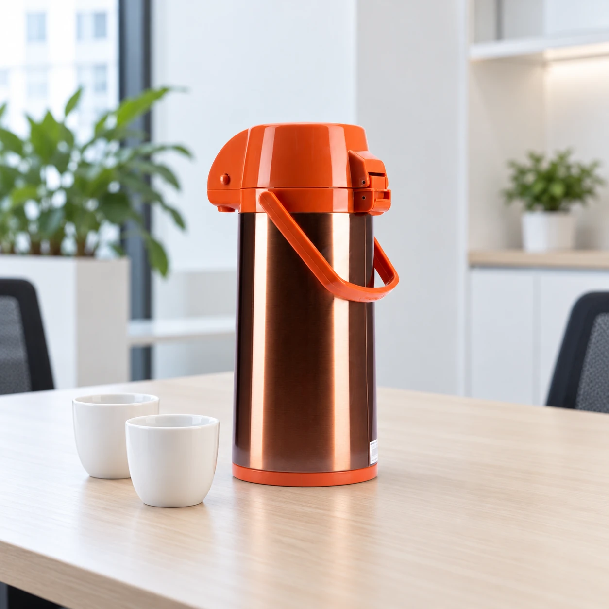Phích nước nâu đồng phối cam tại góc dùng nước chung