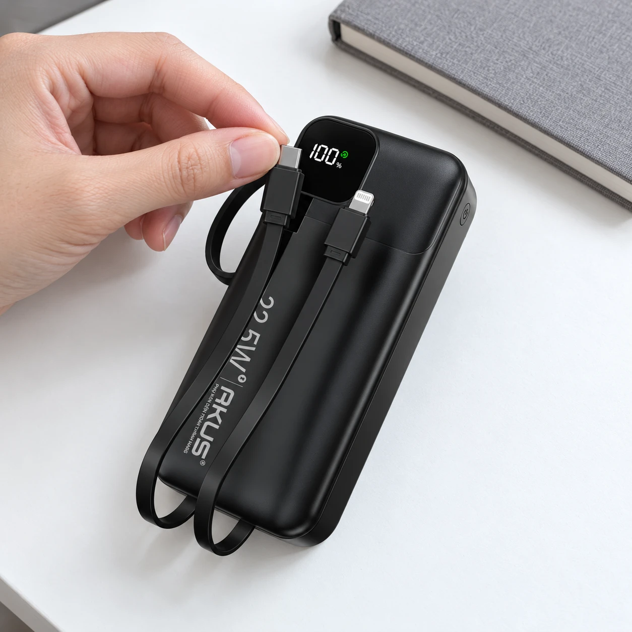 Thao tác lấy đầu dây Type-C trên sạc dự phòng AKUS A20 Pro