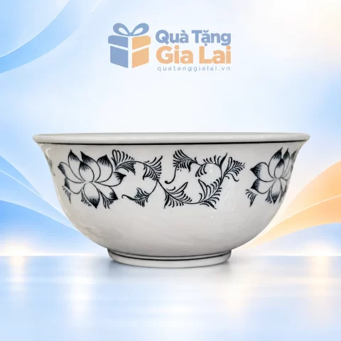 Tô loe 16 cm vẽ cổ hoa sen màu tối trên nền Quà Tặng Gia Lai
